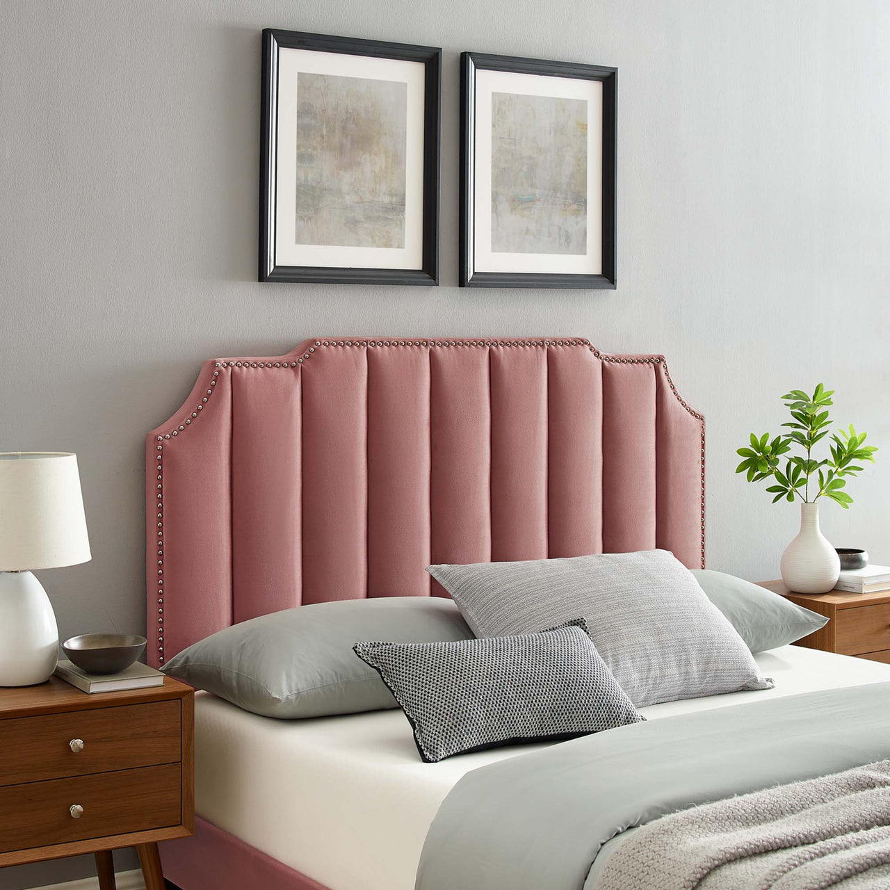 Lumyra Upholstered Velvet King | California King Headboard, Dusty Rose