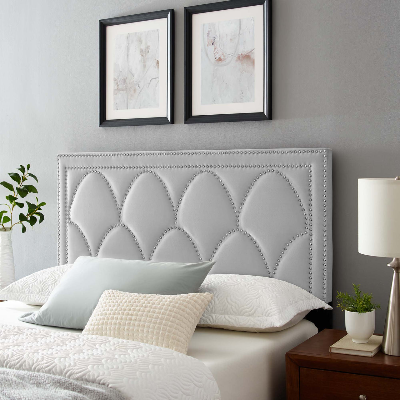 Amphitrite Upholstered Velvet Twin Headboard, Light Gray
