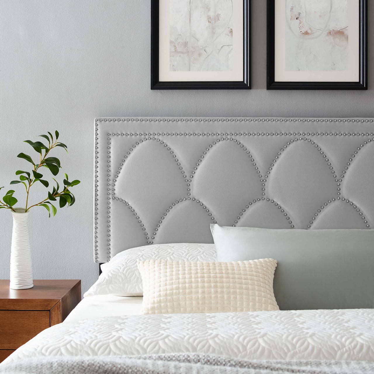 Amphitrite Upholstered Velvet Twin Headboard, Light Gray