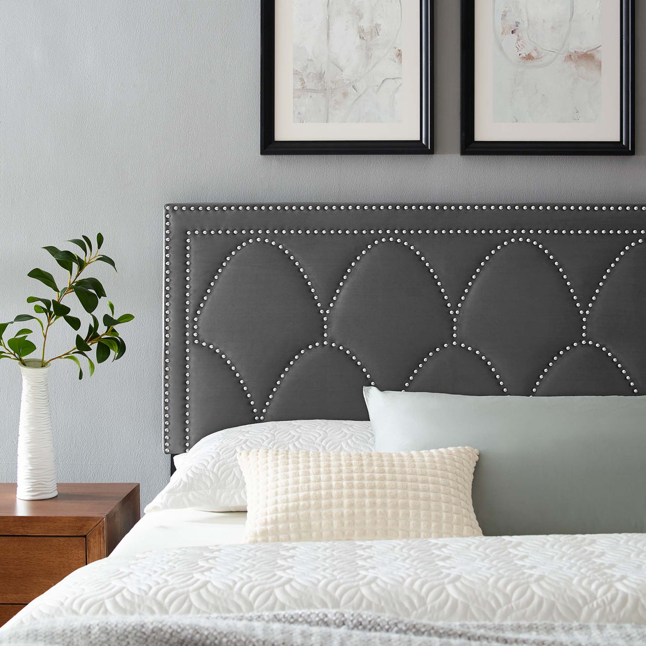 Amphitrite Upholstered Velvet King | California King Headboard, Charcoal
