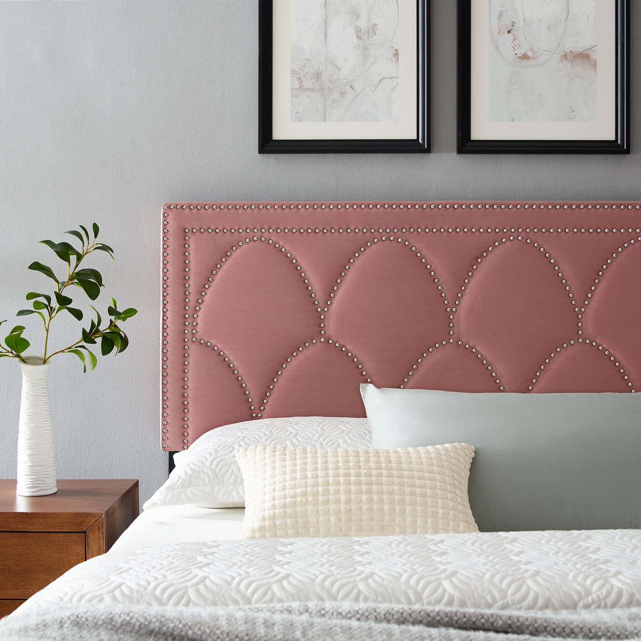 Amphitrite Upholstered Velvet King | California King Headboard, Dusty Rose