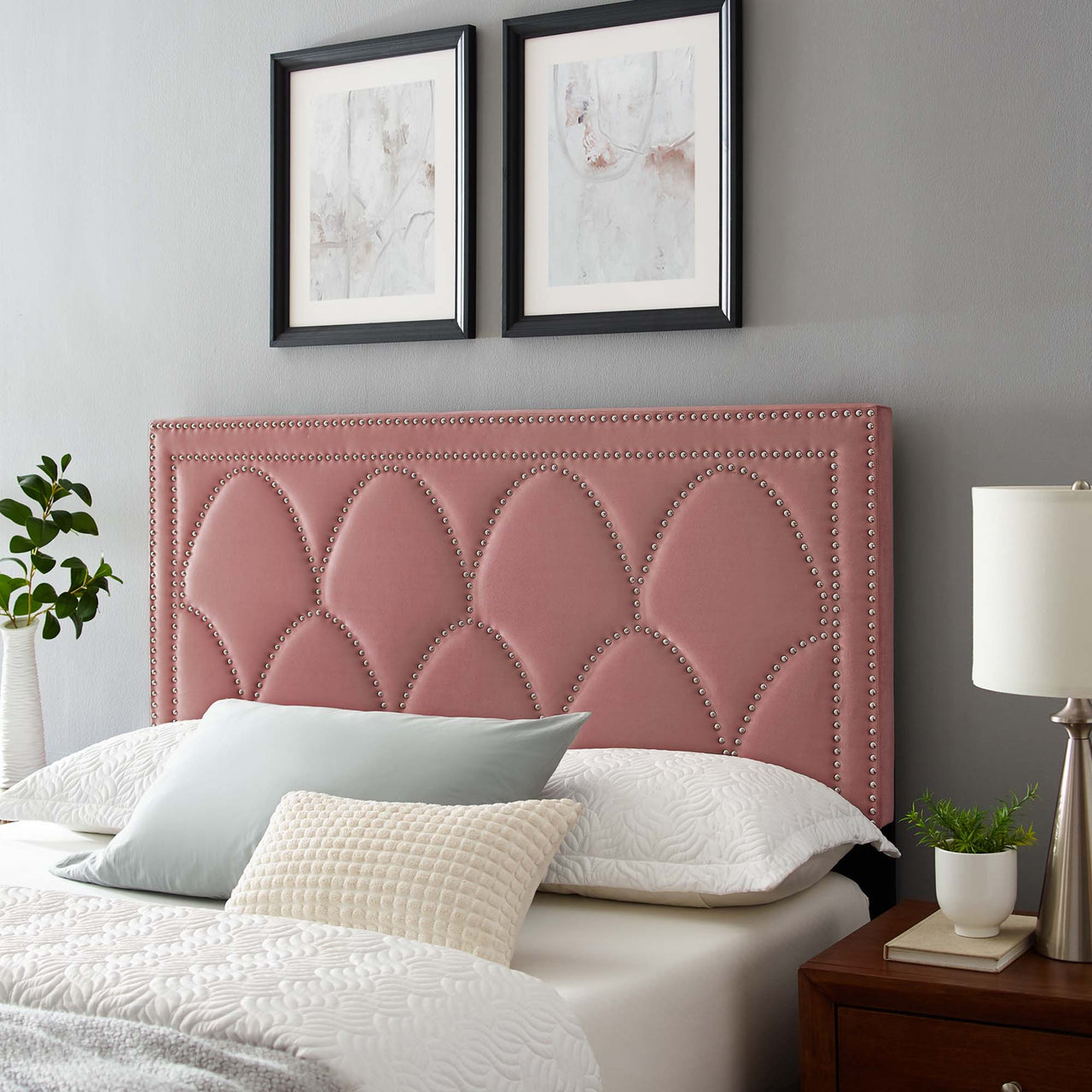 Amphitrite Upholstered Velvet King | California King Headboard, Dusty Rose