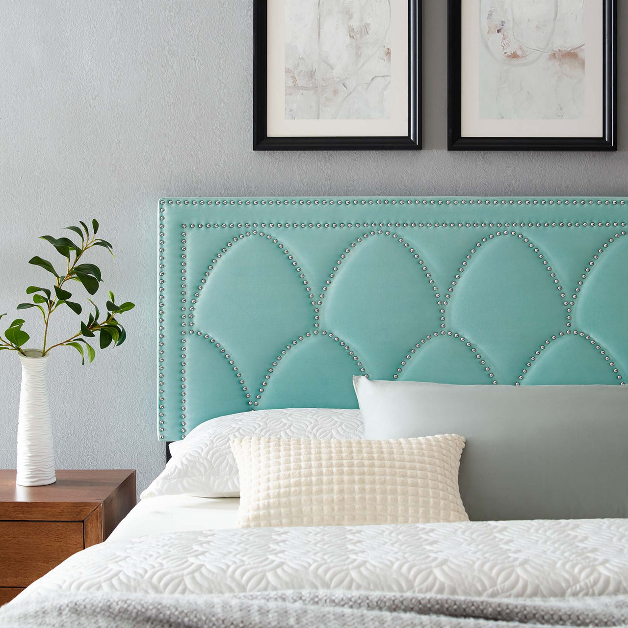 Amphitrite Upholstered Velvet King | California King Headboard, Mint