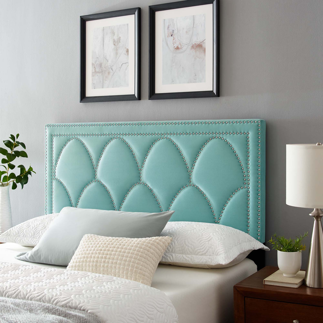 Amphitrite Upholstered Velvet King | California King Headboard, Mint