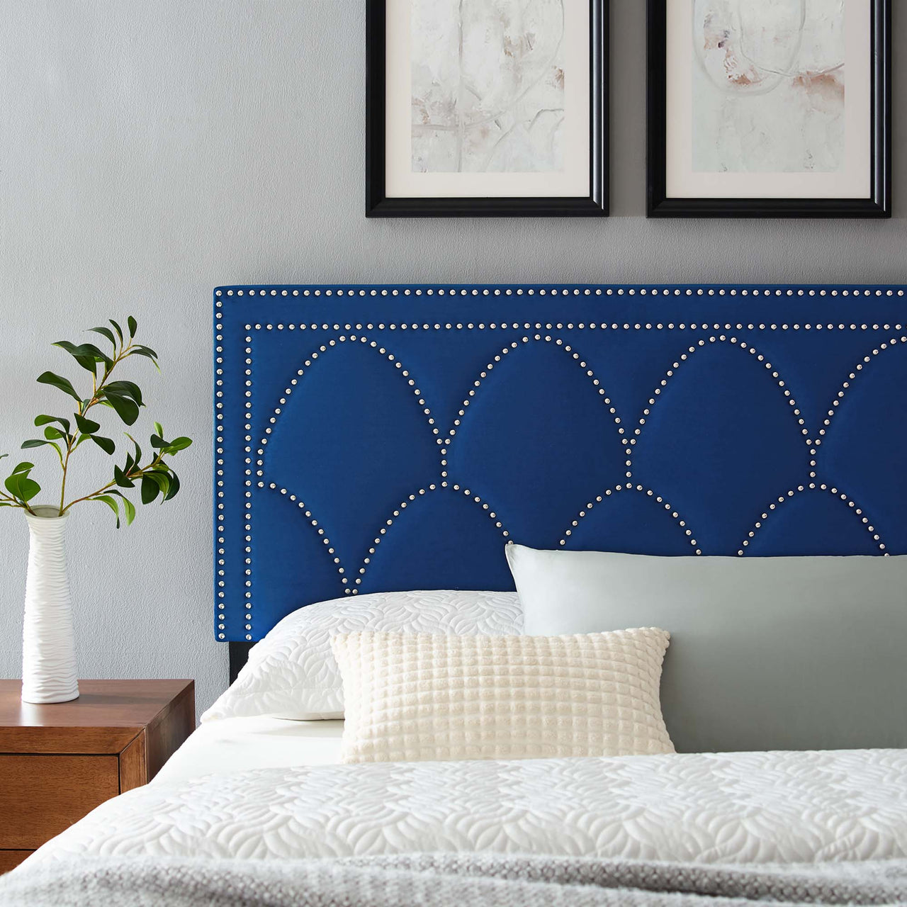 Amphitrite Upholstered Velvet King | California King Headboard, Navy