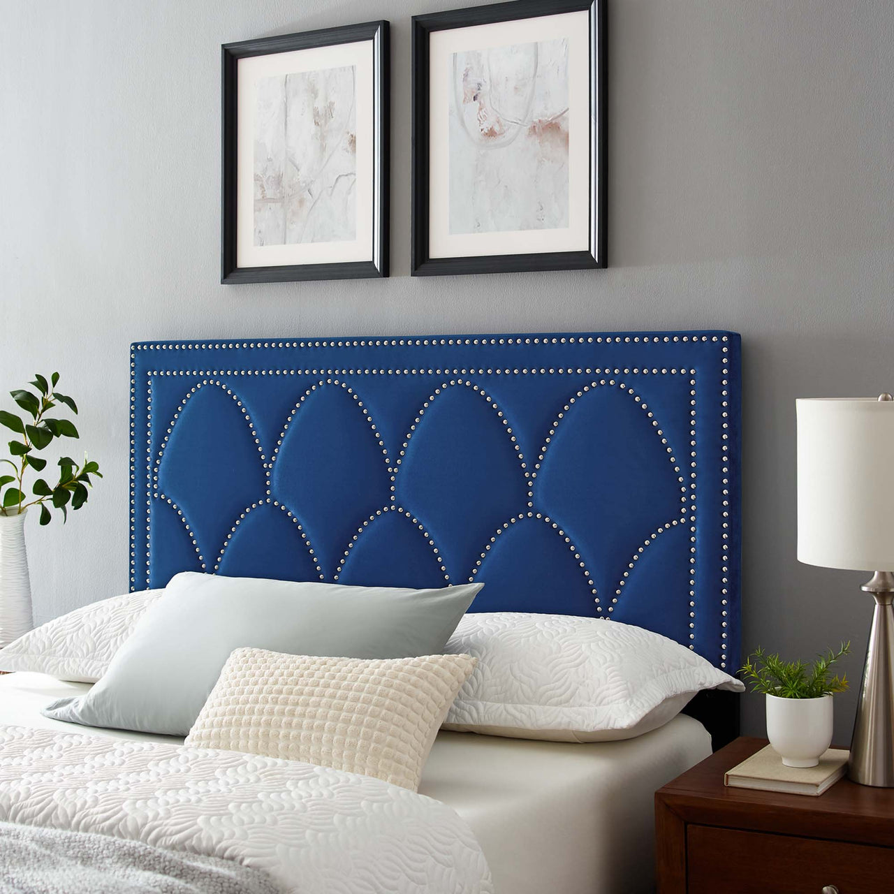 Amphitrite Upholstered Velvet King | California King Headboard, Navy