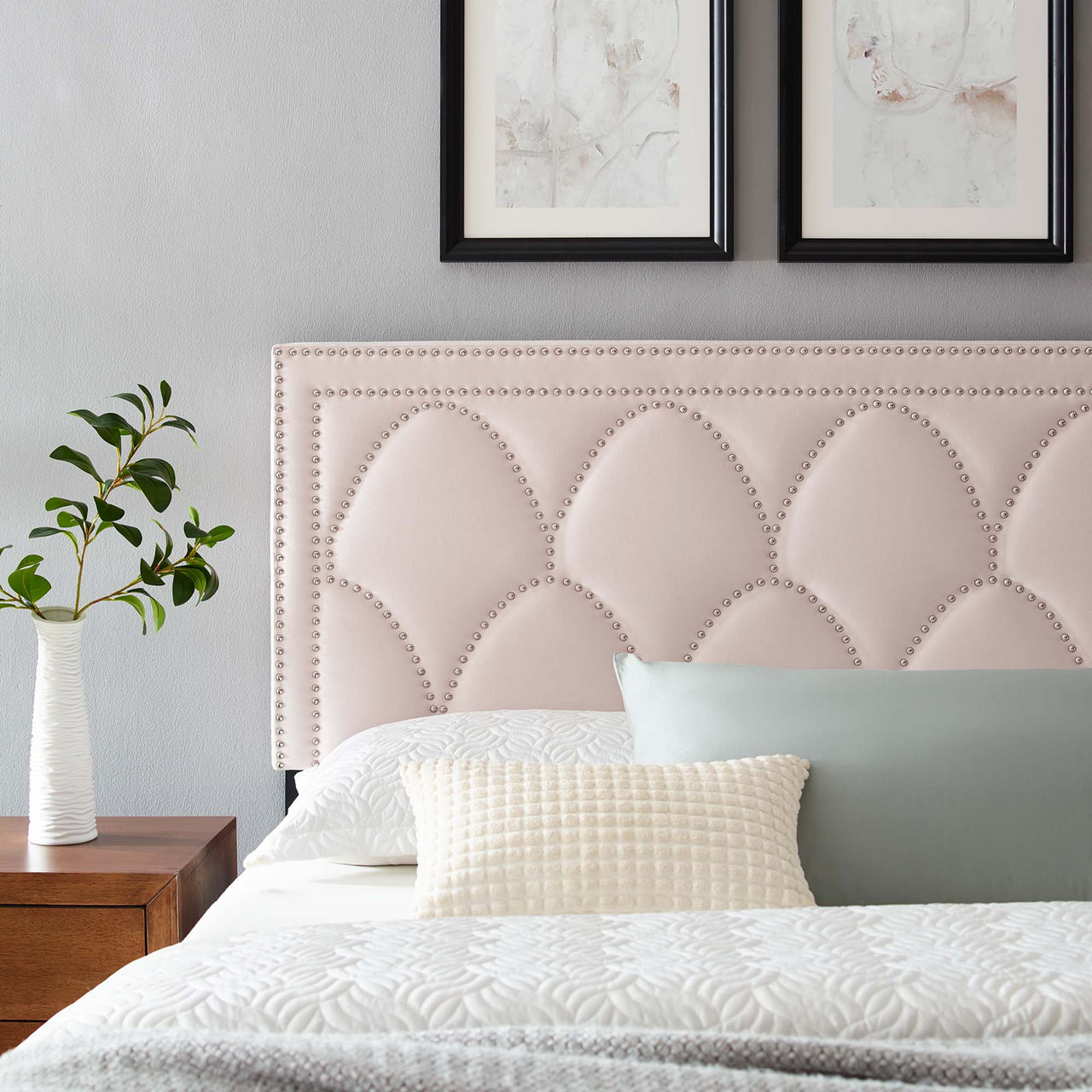 Amphitrite Upholstered Velvet King | California King Headboard, Pink