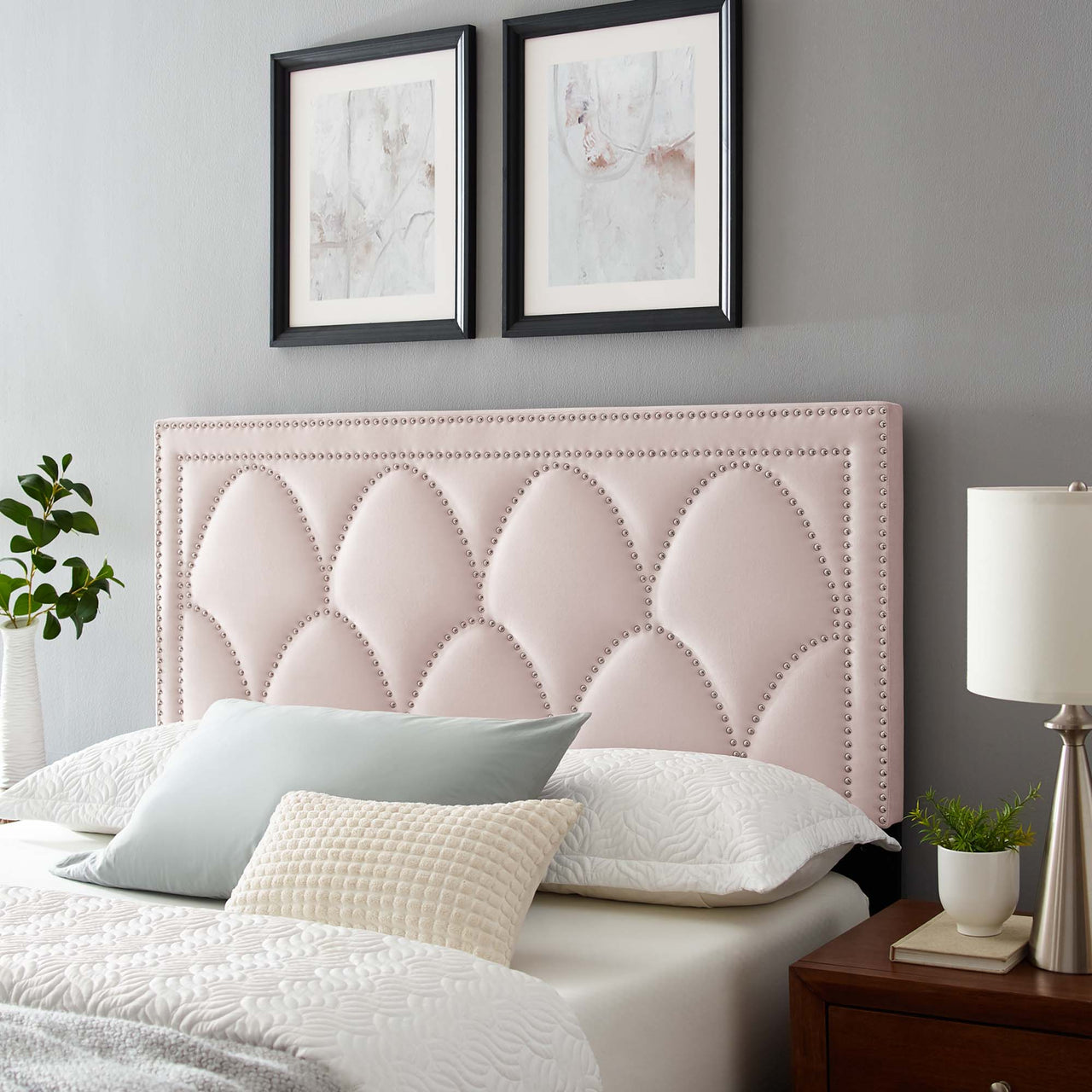 Amphitrite Upholstered Velvet King | California King Headboard, Pink