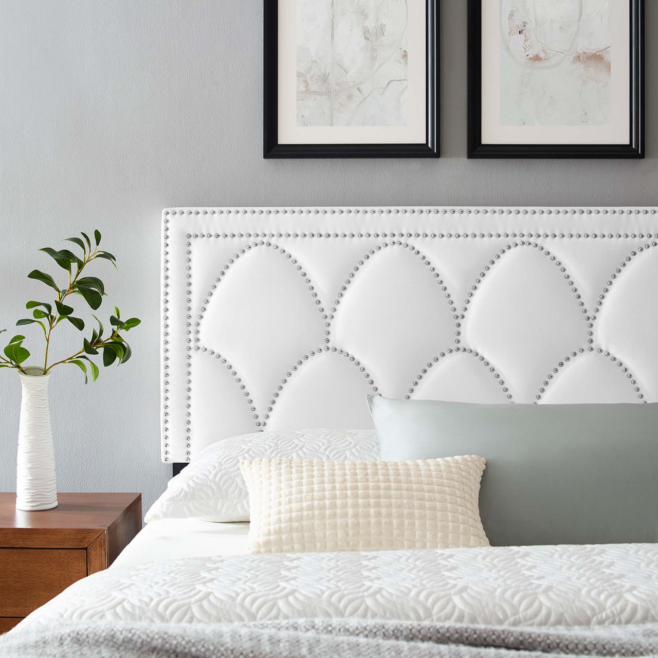 Amphitrite Upholstered Velvet King | California King Headboard, White