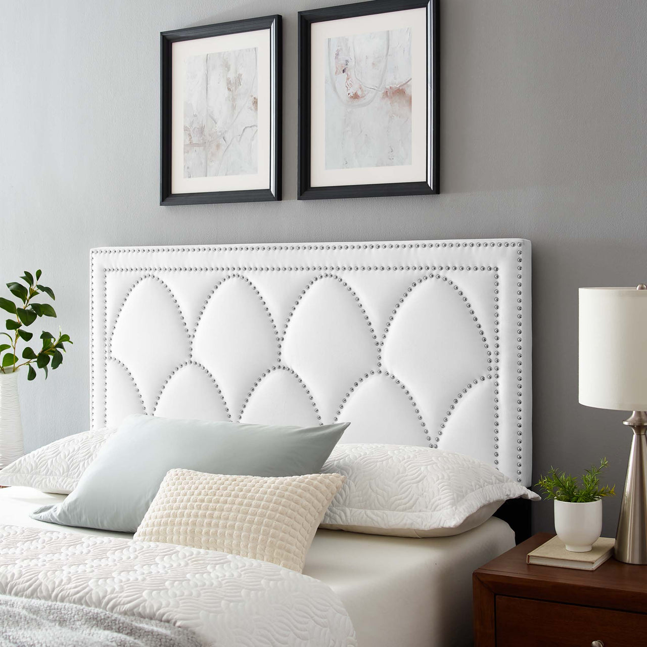 Amphitrite Upholstered Velvet King | California King Headboard, White