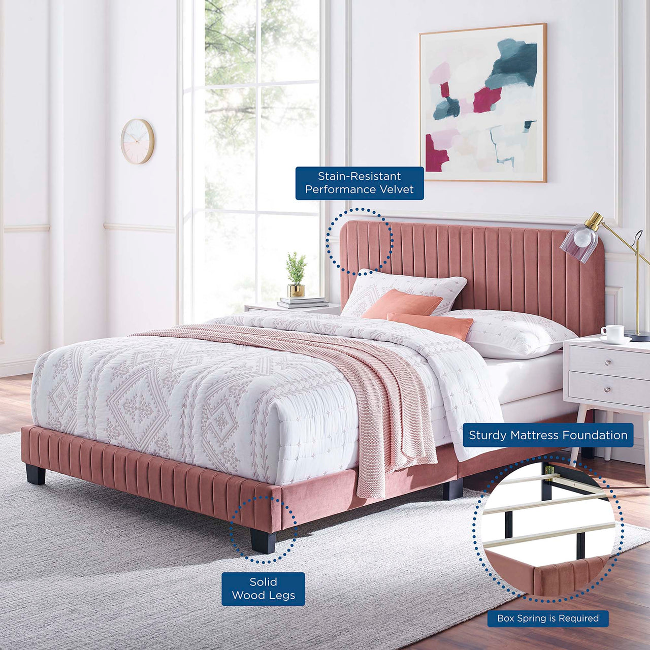 Heavenly Velvet King Bed, Dusty Rose