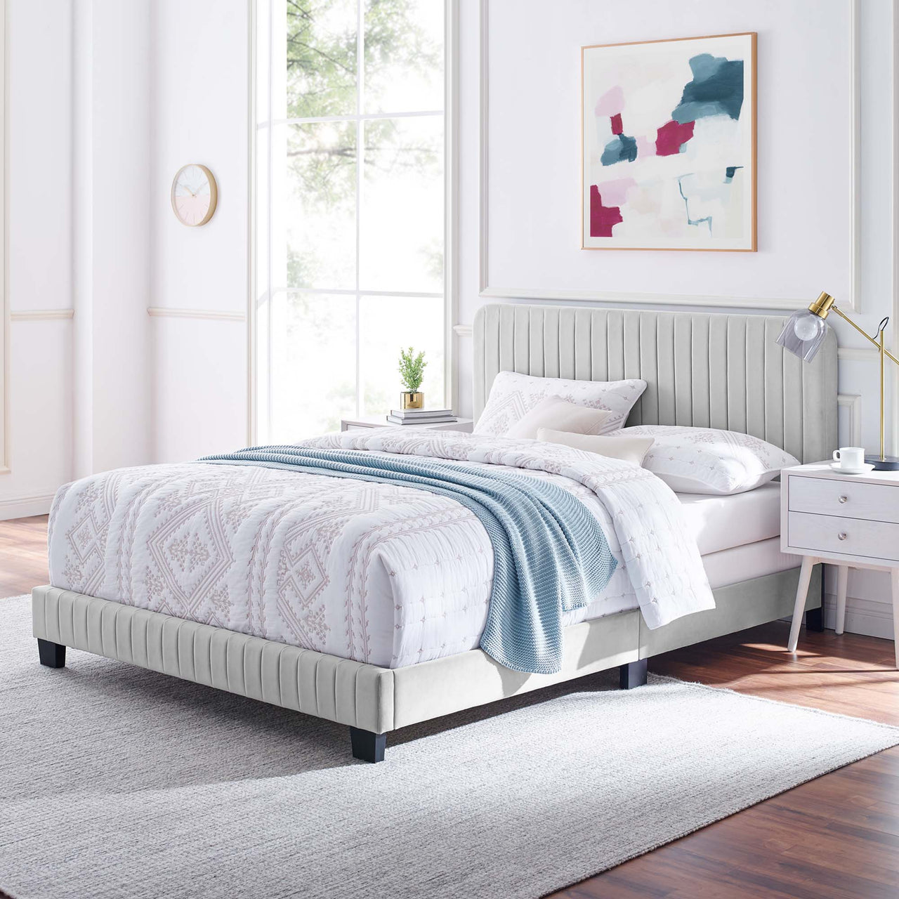Heavenly Velvet King Bed, Light Gray