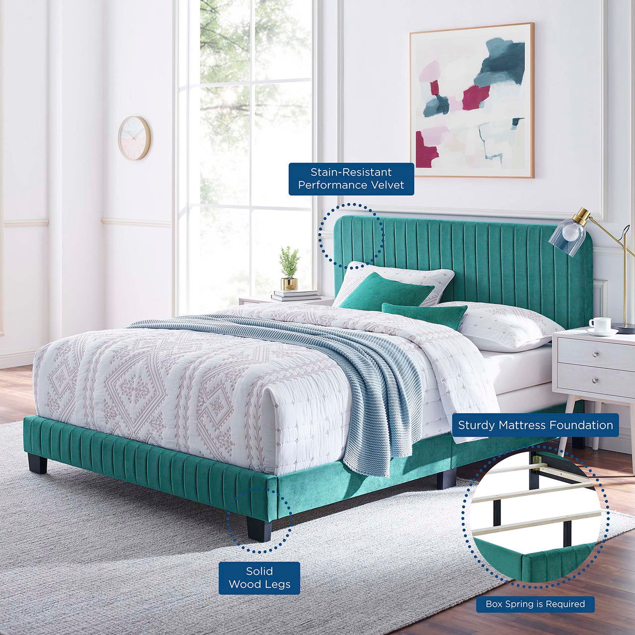 Heavenly Velvet King Bed, Teal