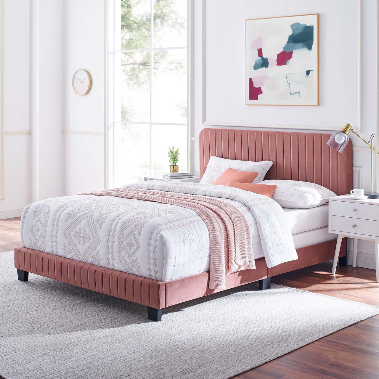 Heavenly Velvet Queen Bed, Dusty Rose