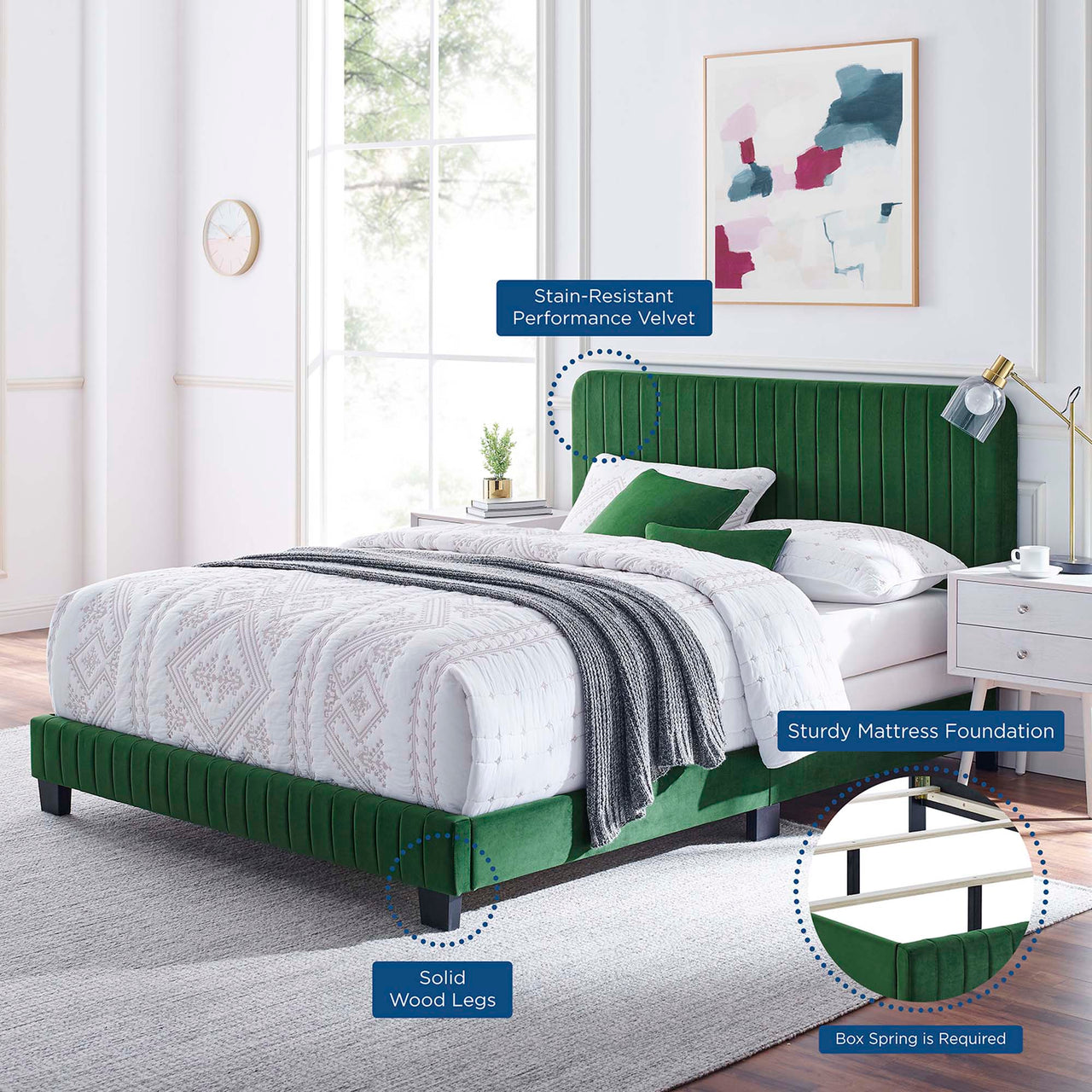 Heavenly Velvet Queen Bed, Emerald