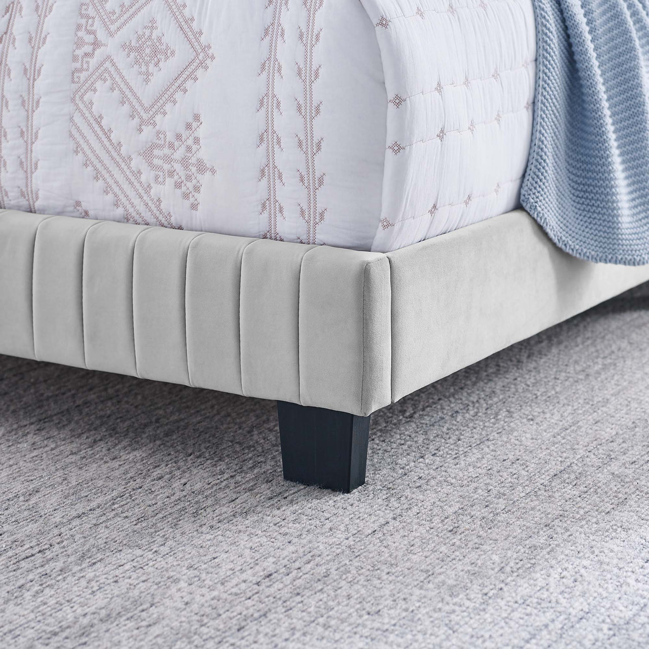 Heavenly Velvet Queen Bed, Light Gray