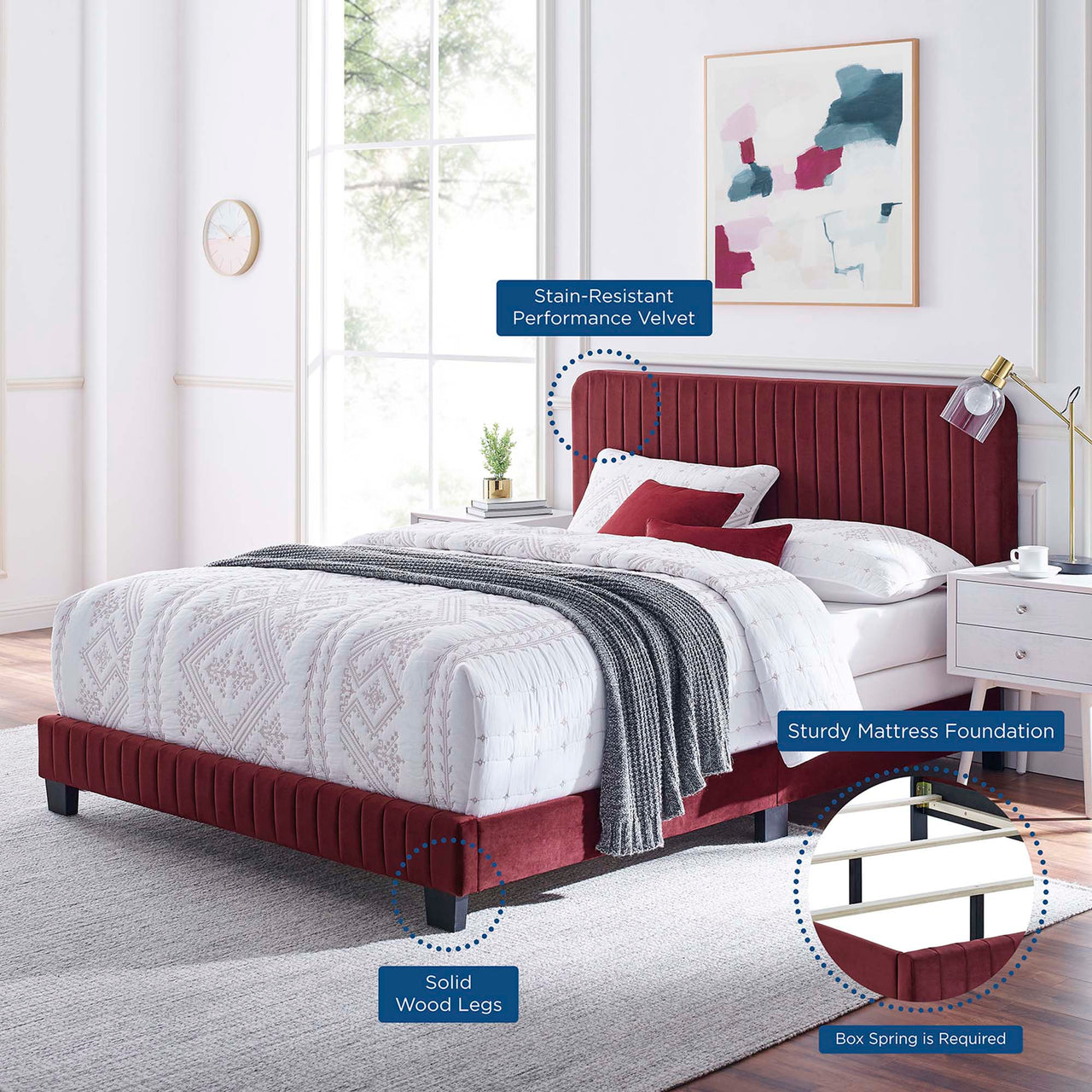 Heavenly Velvet Full Bed, Maroon