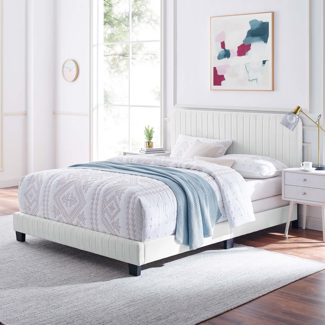 Heavenly Velvet Full Bed, White