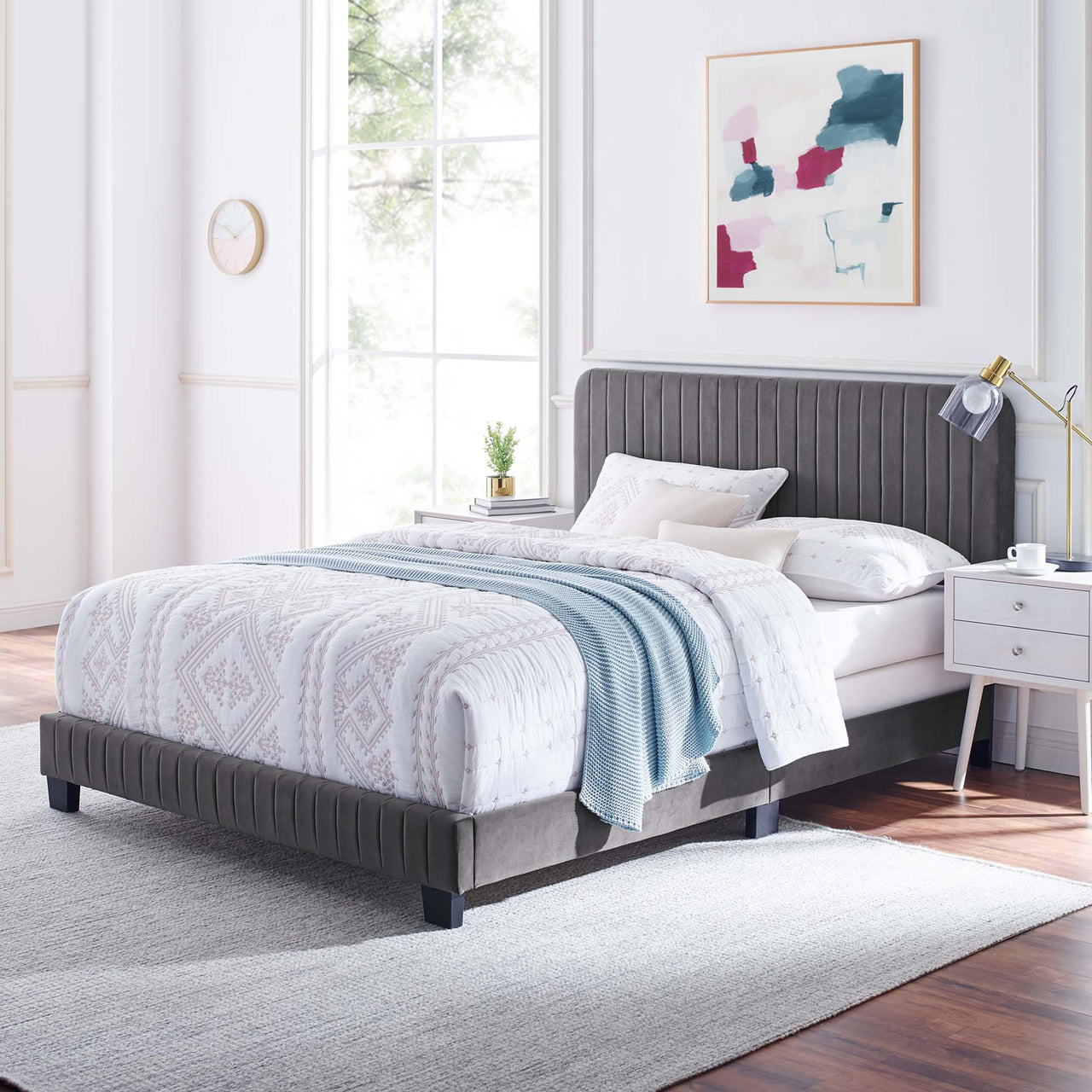 Heavenly Velvet Twin Bed, Gray