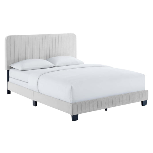 Heavenly Velvet Twin Bed, Light Gray