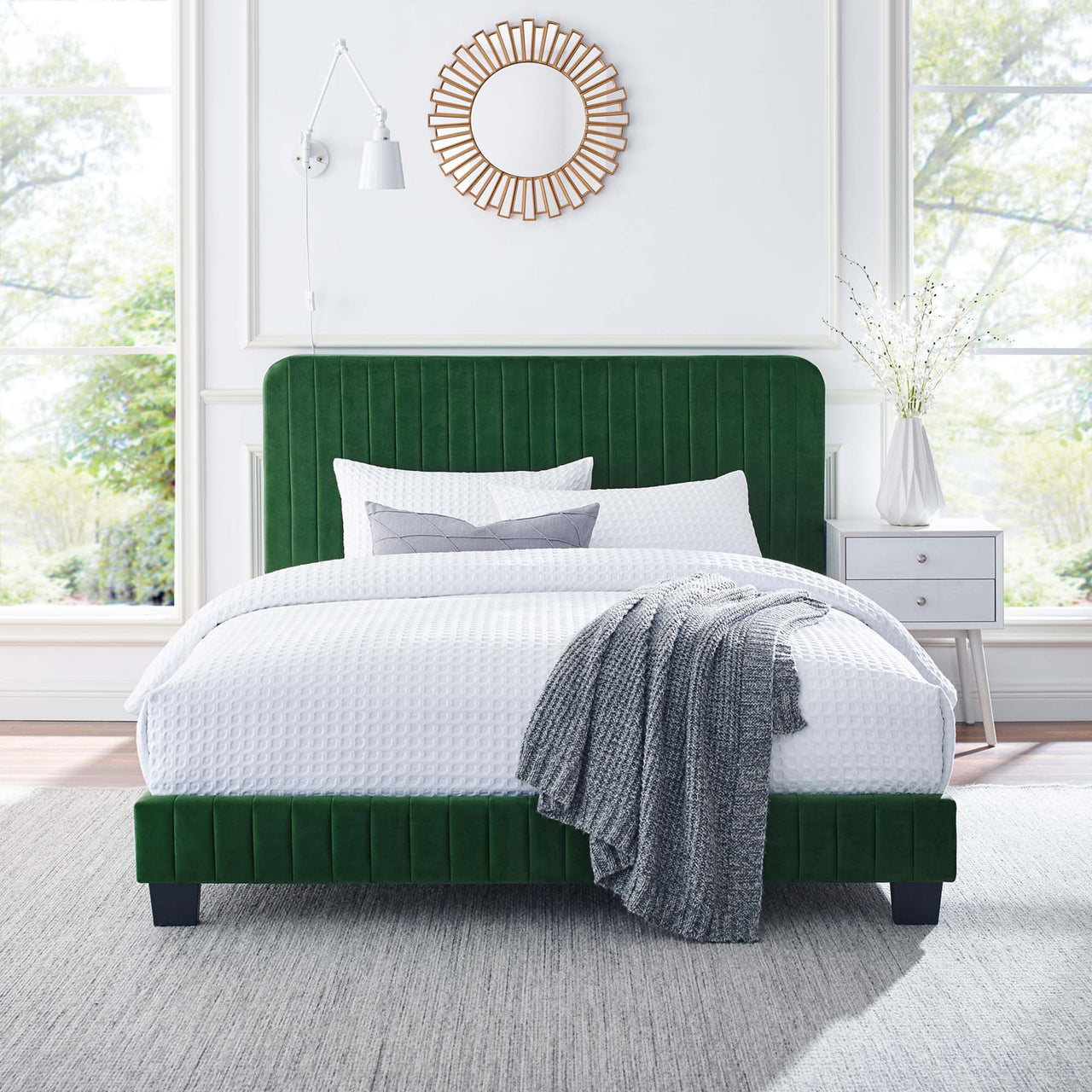 Heavenly Velvet King Platform Bed, Emerald