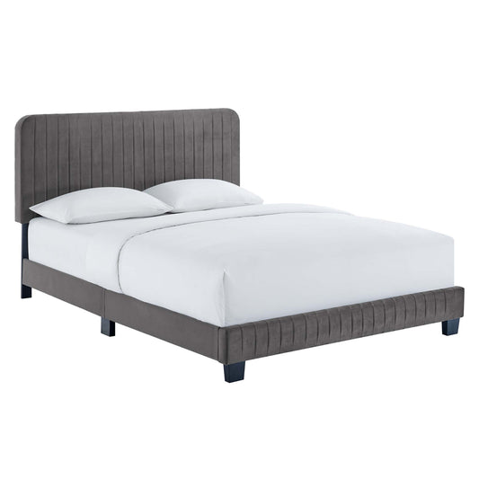 Heavenly Velvet King Platform Bed, Gray