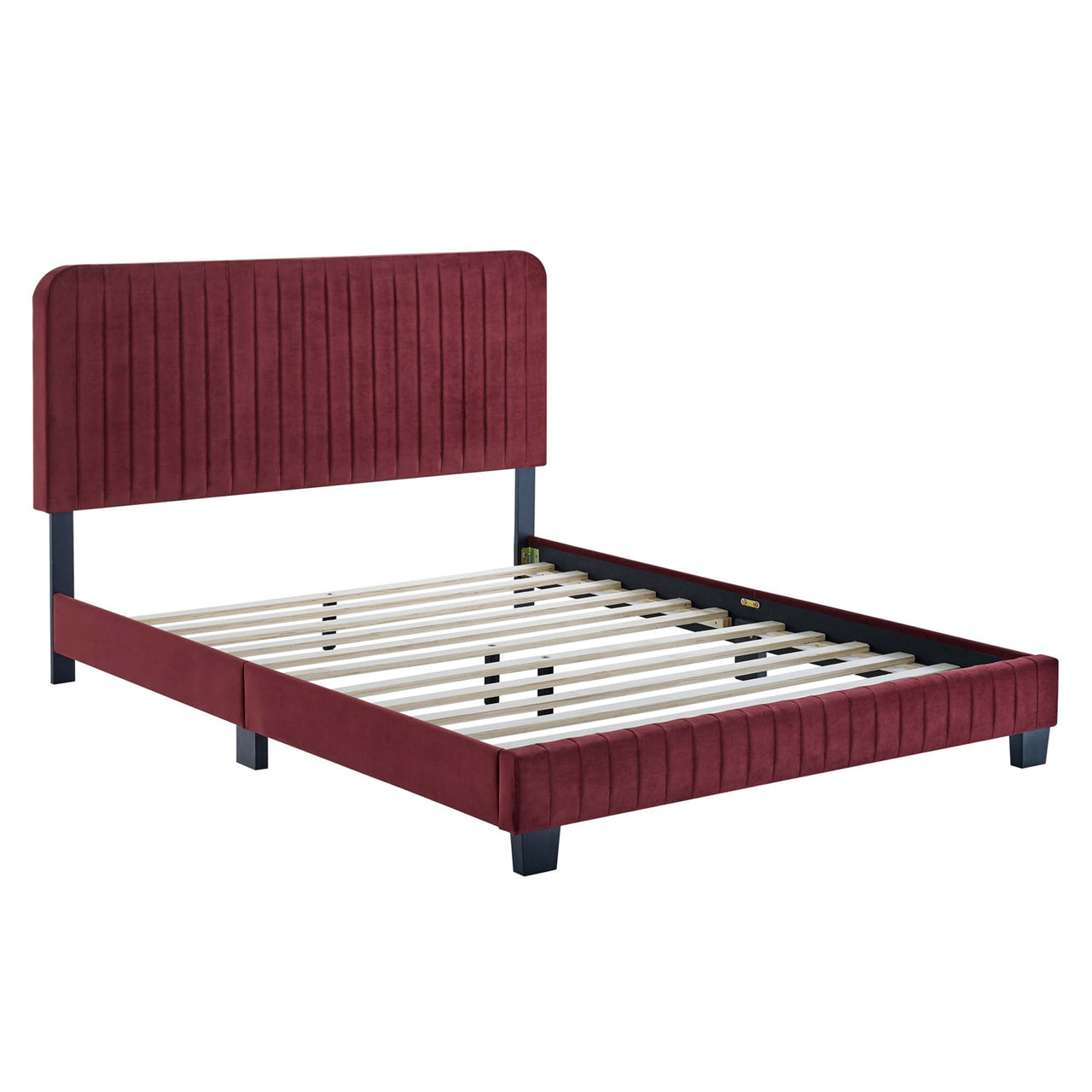 Heavenly Velvet King Platform Bed, Maroon