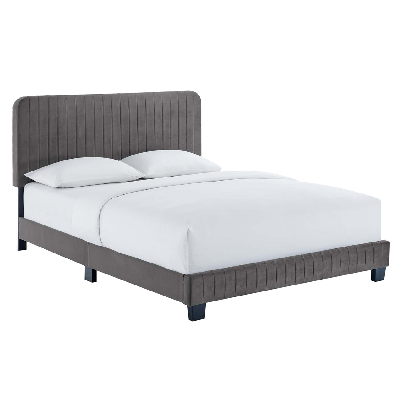 Heavenly Velvet Queen Platform Bed, Gray