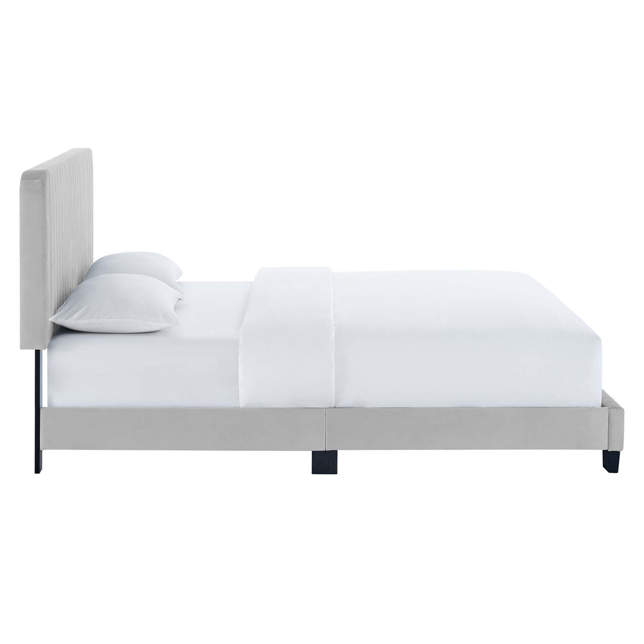 Heavenly Velvet Queen Platform Bed, Light Gray
