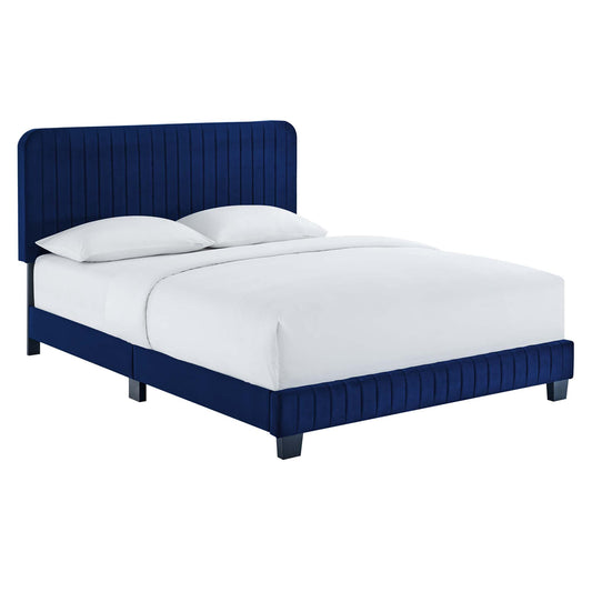 Heavenly Velvet Queen Platform Bed, Navy