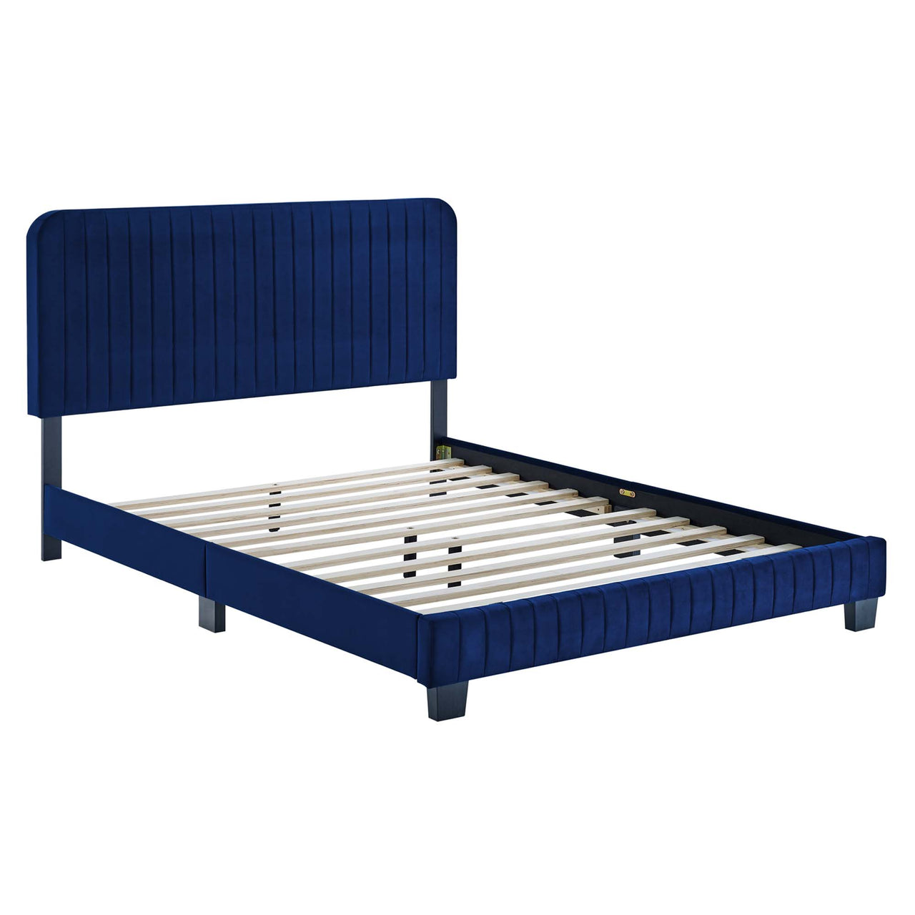 Heavenly Velvet Queen Platform Bed, Navy