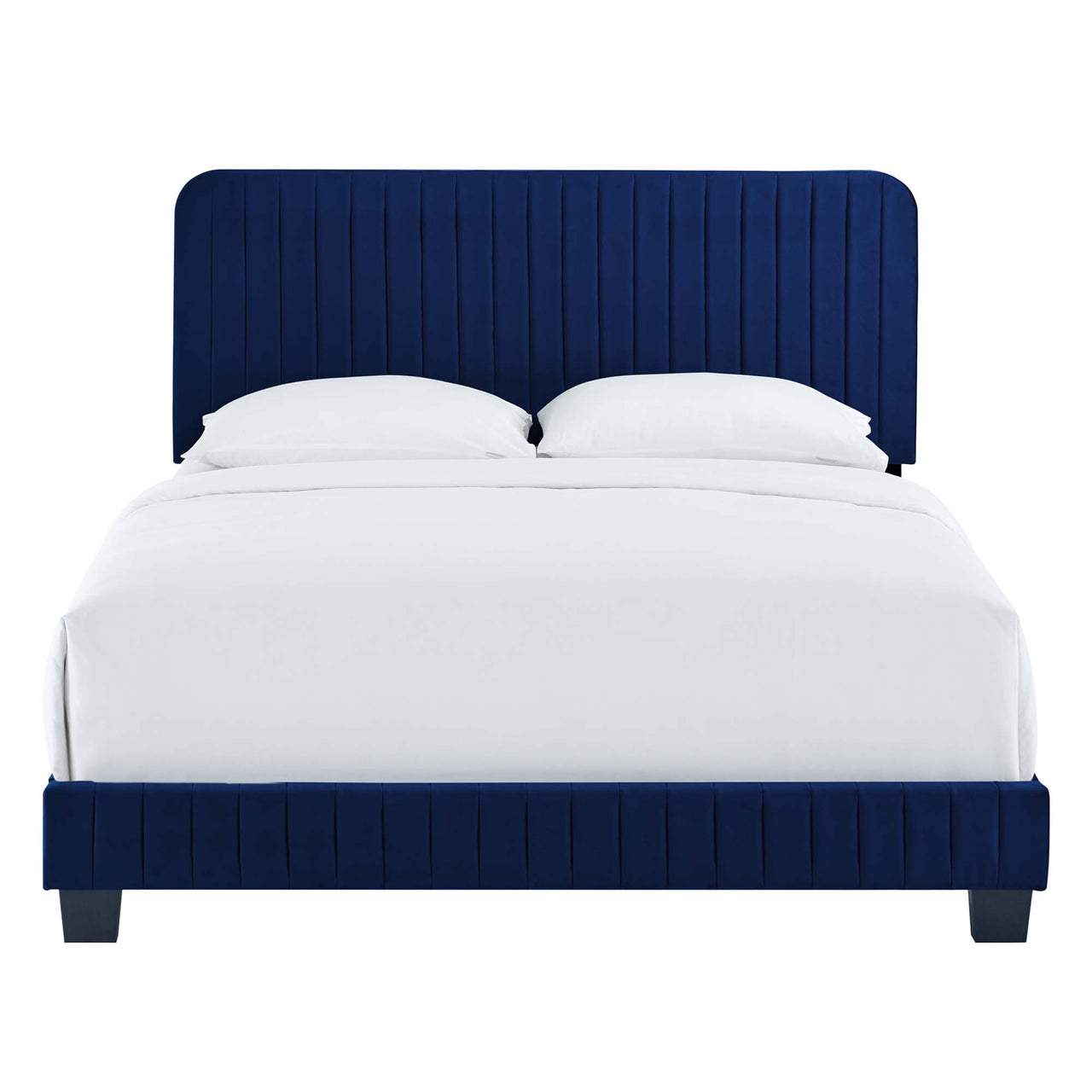 Heavenly Velvet Queen Platform Bed, Navy