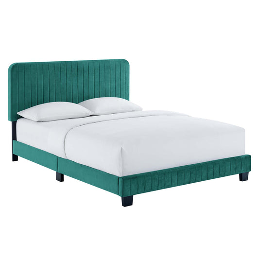 Heavenly Velvet Queen Platform Bed, Teal