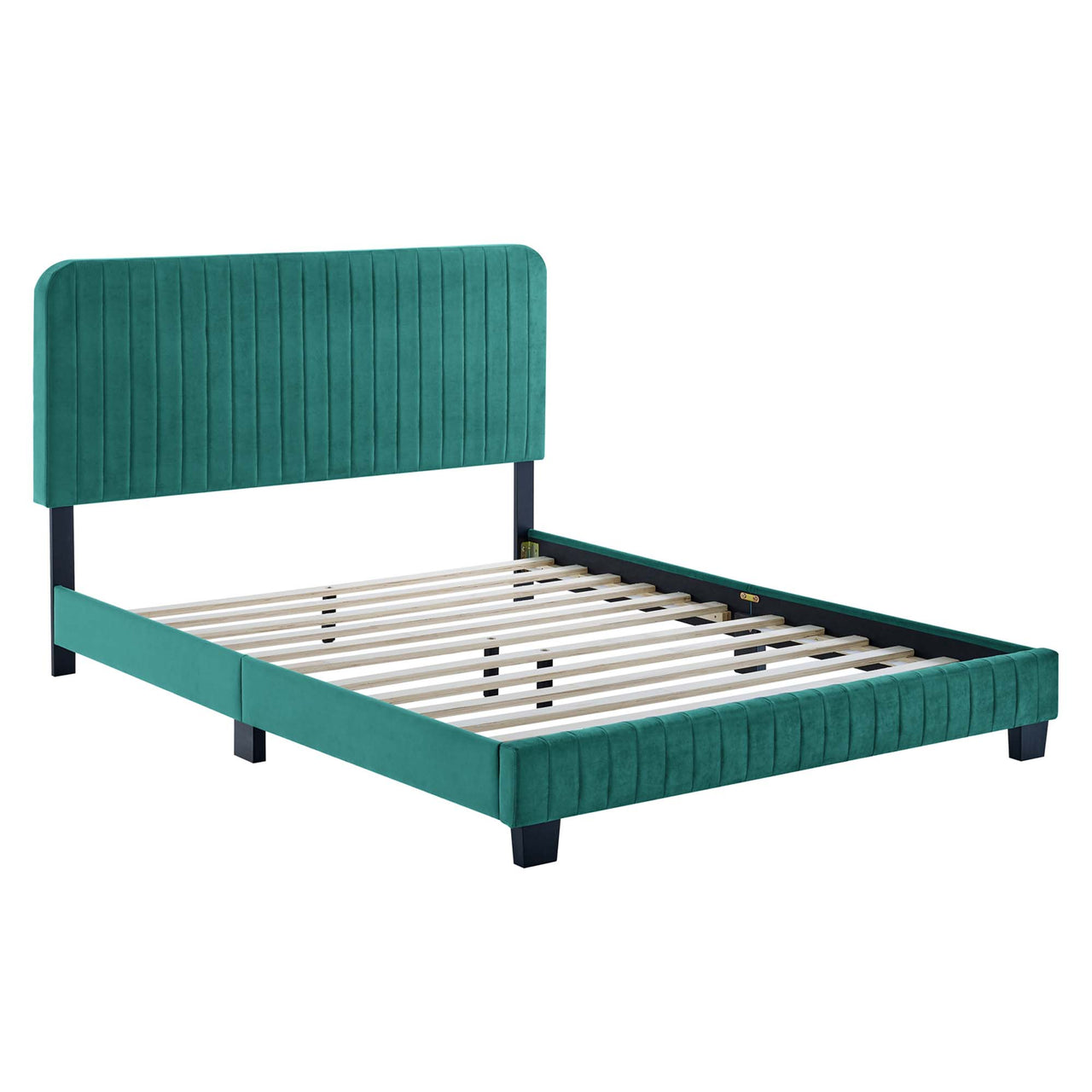Heavenly Velvet Queen Platform Bed, Teal