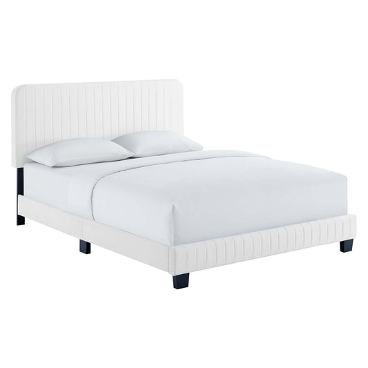 Heavenly Velvet Queen Platform Bed, White