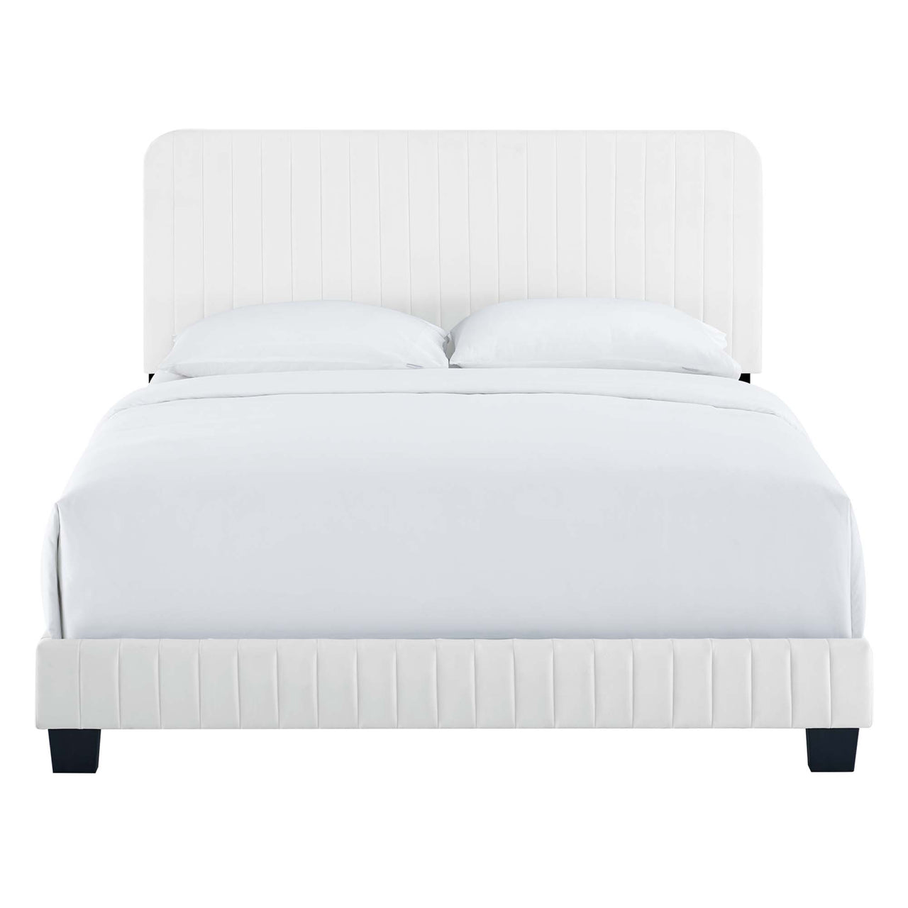 Heavenly Velvet Queen Platform Bed, White