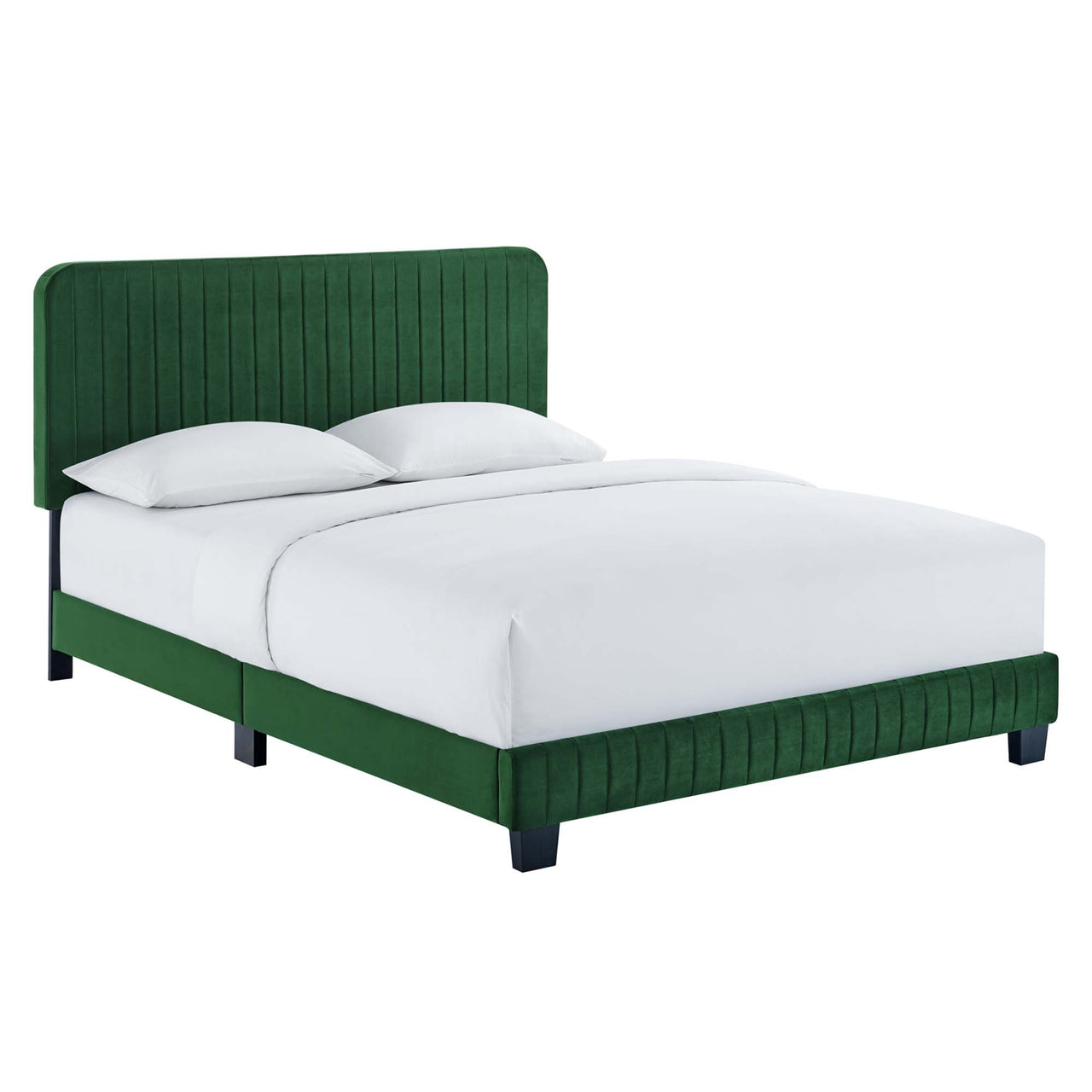 Heavenly Velvet Full Platform Bed, Emerald