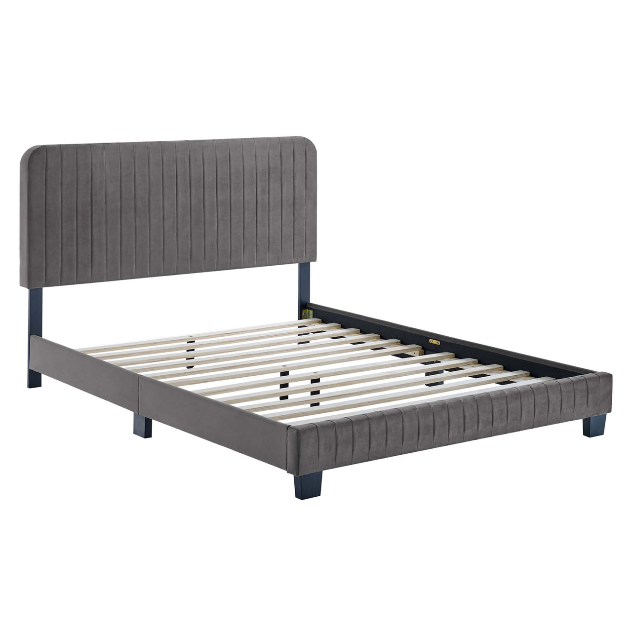 Heavenly Velvet Full Platform Bed, Gray