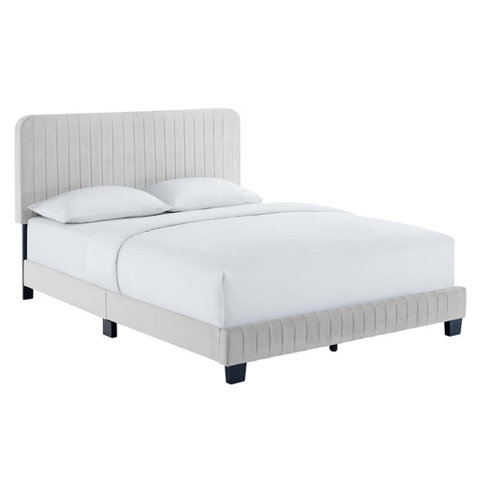 Heavenly Velvet Full Platform Bed, Light Gray