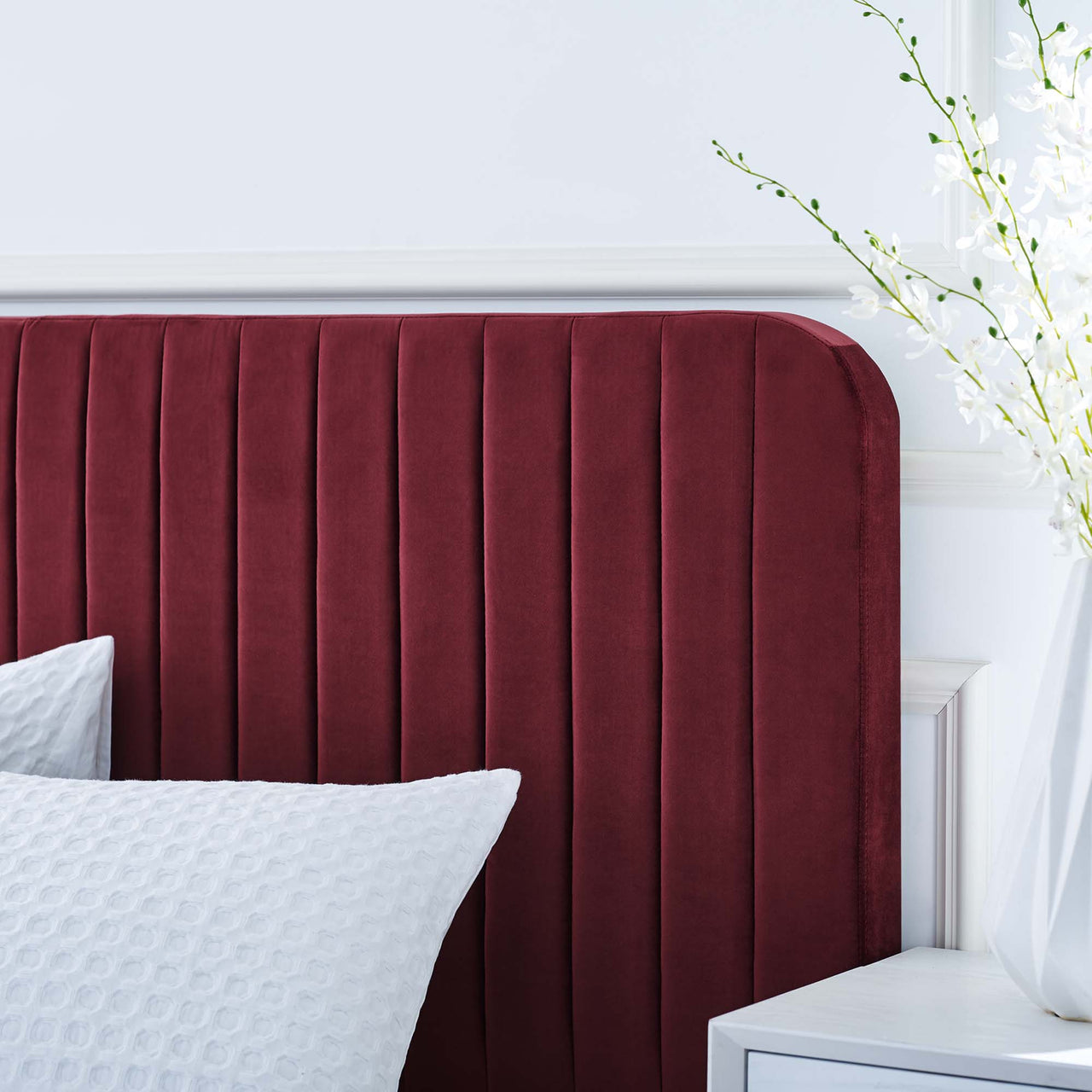 Heavenly Velvet Full Platform Bed, Maroon