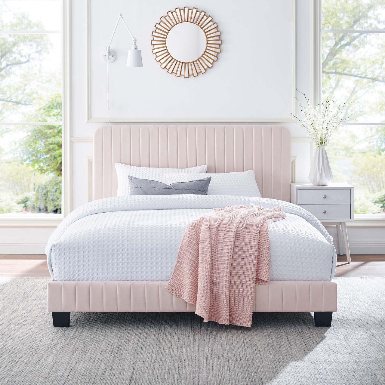 Heavenly Velvet Full Platform Bed, Pink