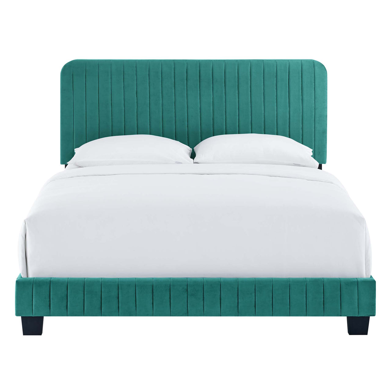 Heavenly Velvet Full Platform Bed, Teal