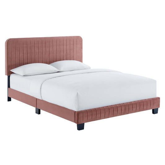 Heavenly Velvet Twin Platform Bed, Dusty Rose