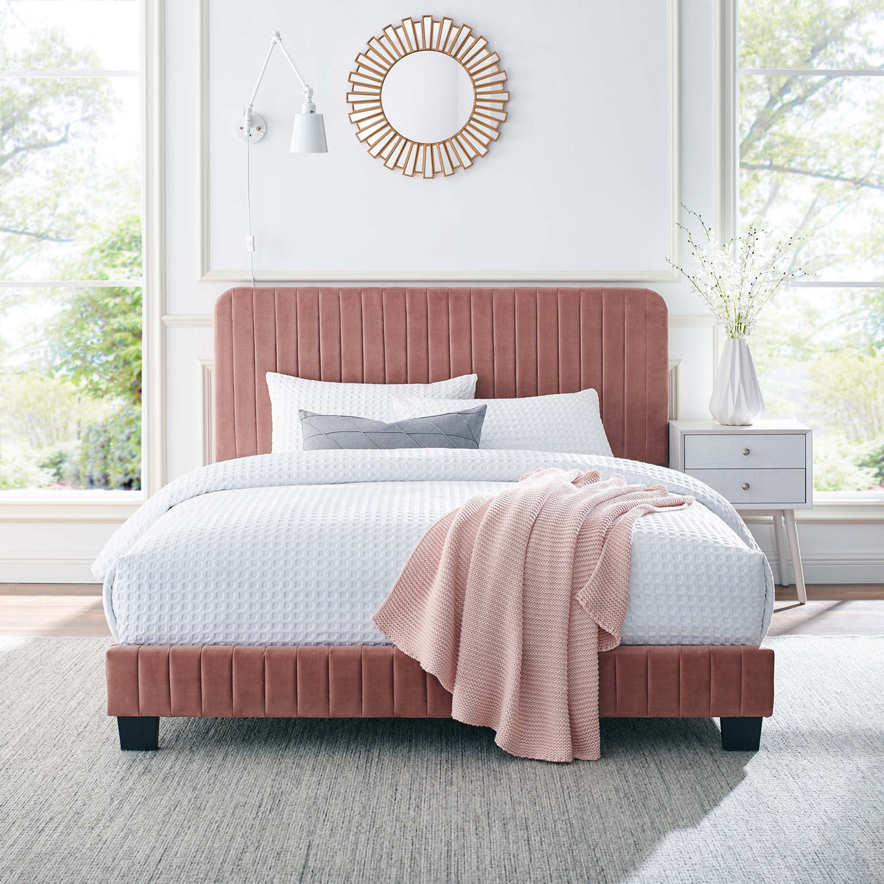 Heavenly Velvet Twin Platform Bed, Dusty Rose