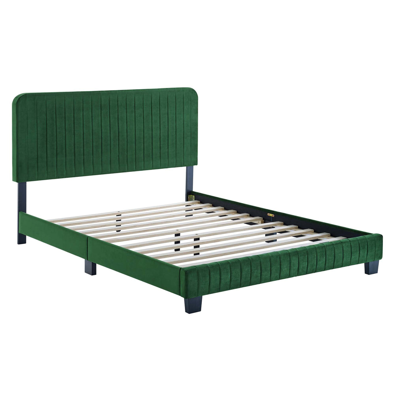 Heavenly Velvet Twin Platform Bed, Emerald