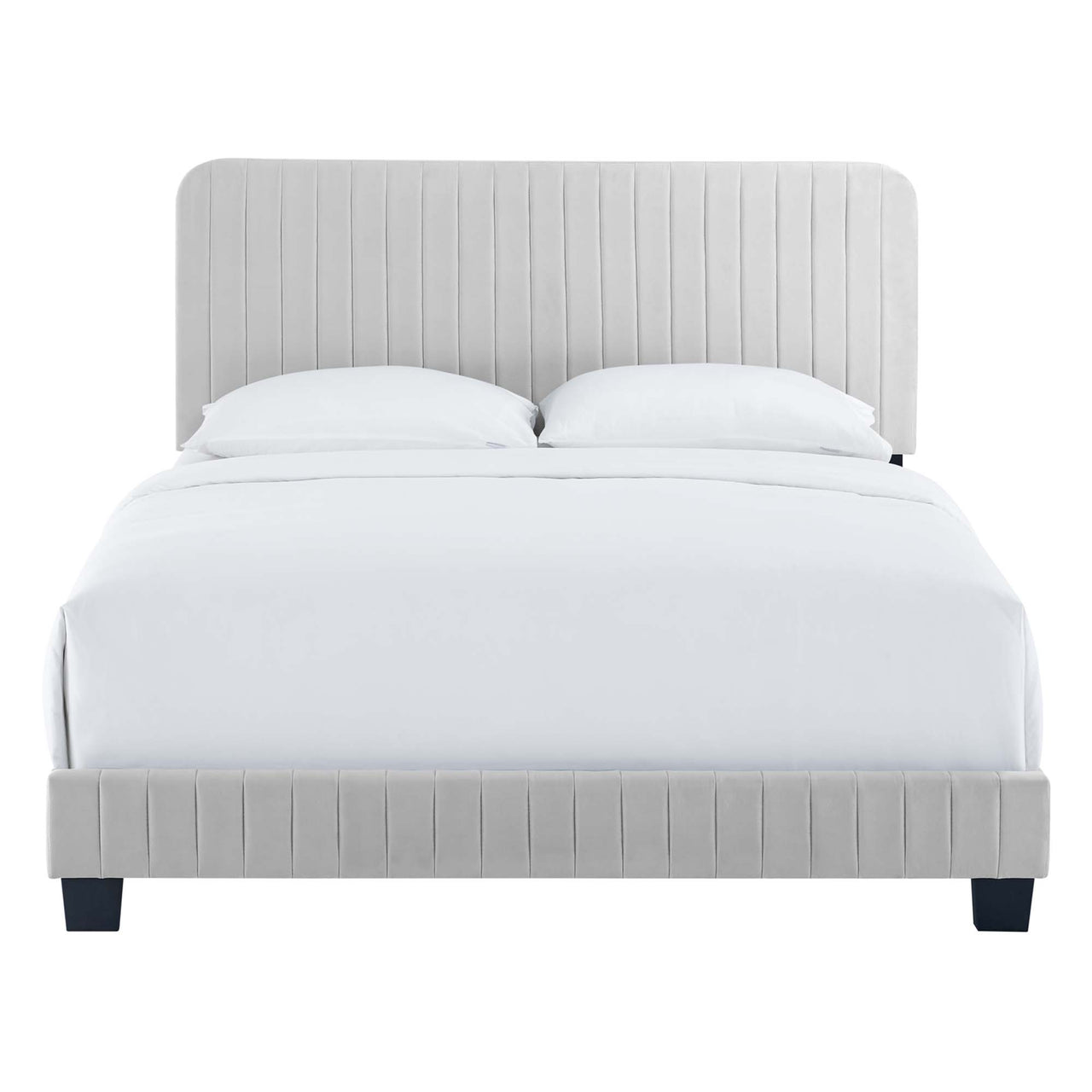 Heavenly Velvet Twin Platform Bed, Light Gray