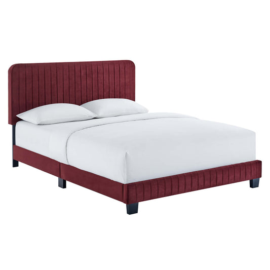 Heavenly Velvet Twin Platform Bed, Maroon