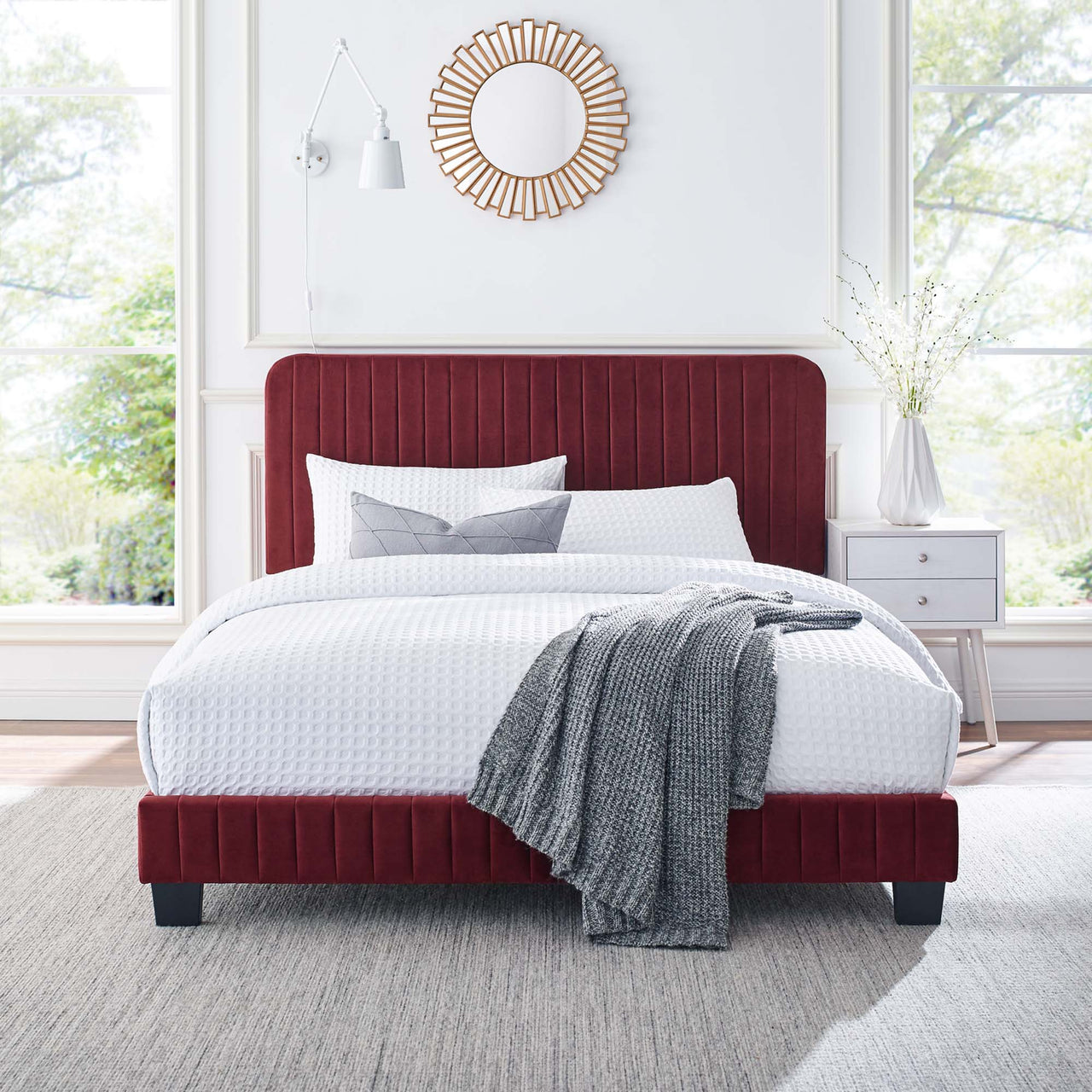 Heavenly Velvet Twin Platform Bed, Maroon
