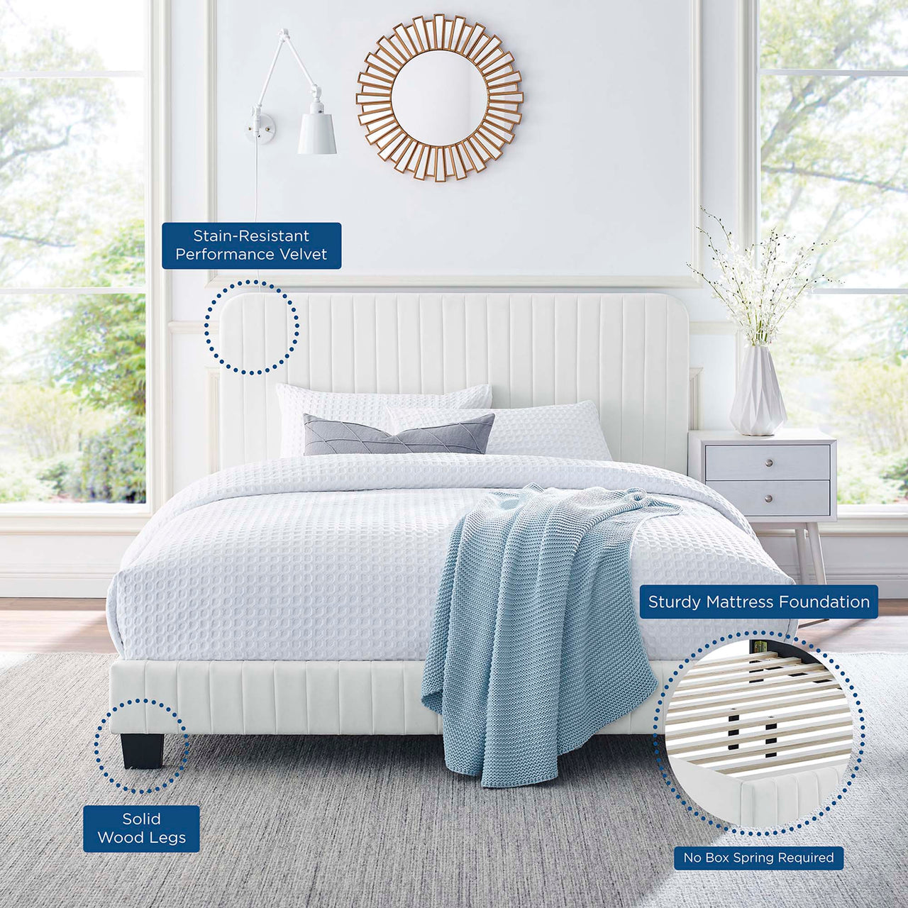 Heavenly Velvet Twin Platform Bed, White