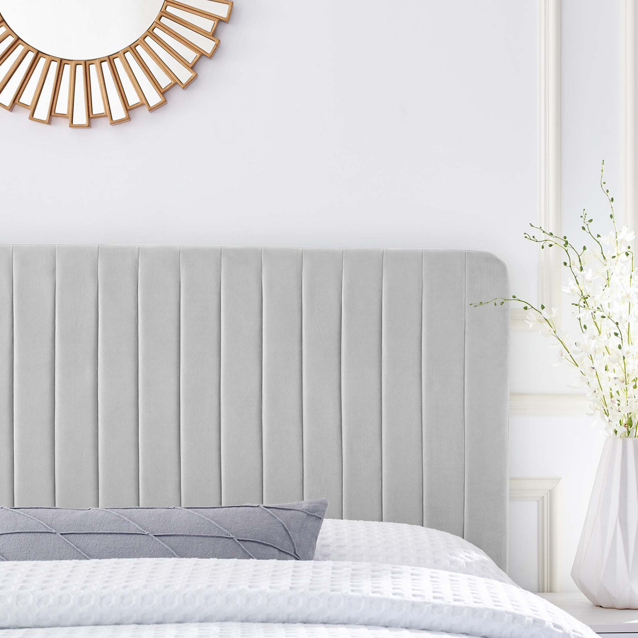 Emara Upholstered Velvet Twin Headboard, Light Gray